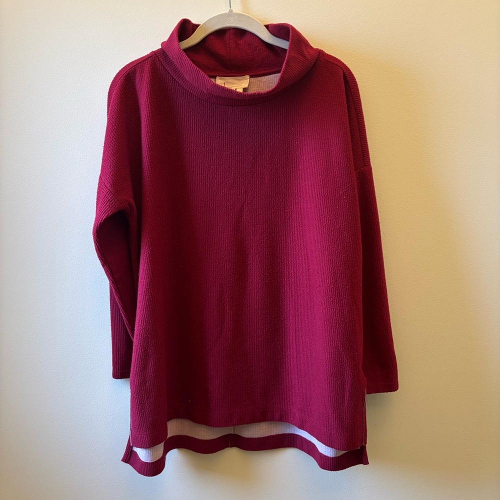 Anthropologie Mock Neck Tunic Fleece Dark Red Sweater